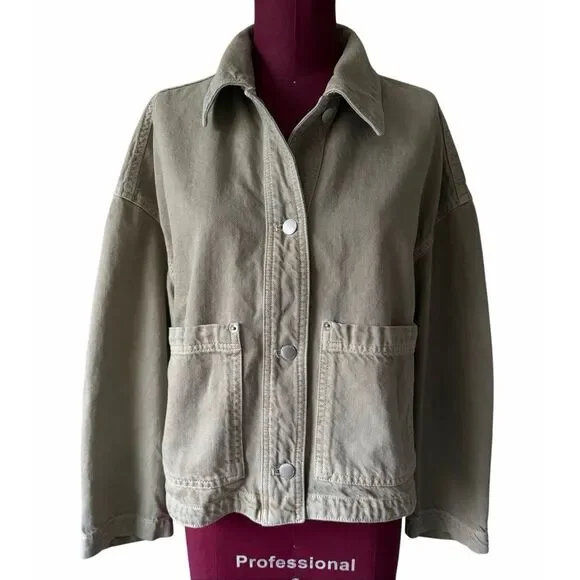 Zara Oversized Jacket Shacket Utility Cotton Green Small - Picture 2 of 10
